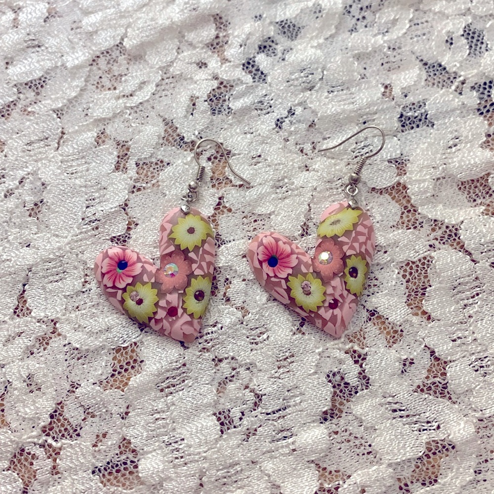 Polymer clay swarovski earrings Heart Earrings